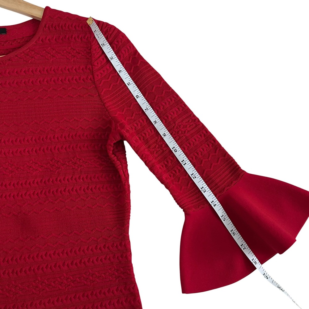 Carolina Herrera Red Cable Knit 3/4 Bell Sleeve Sweater Blouse M Elegant Holiday - Picture 11 of 11